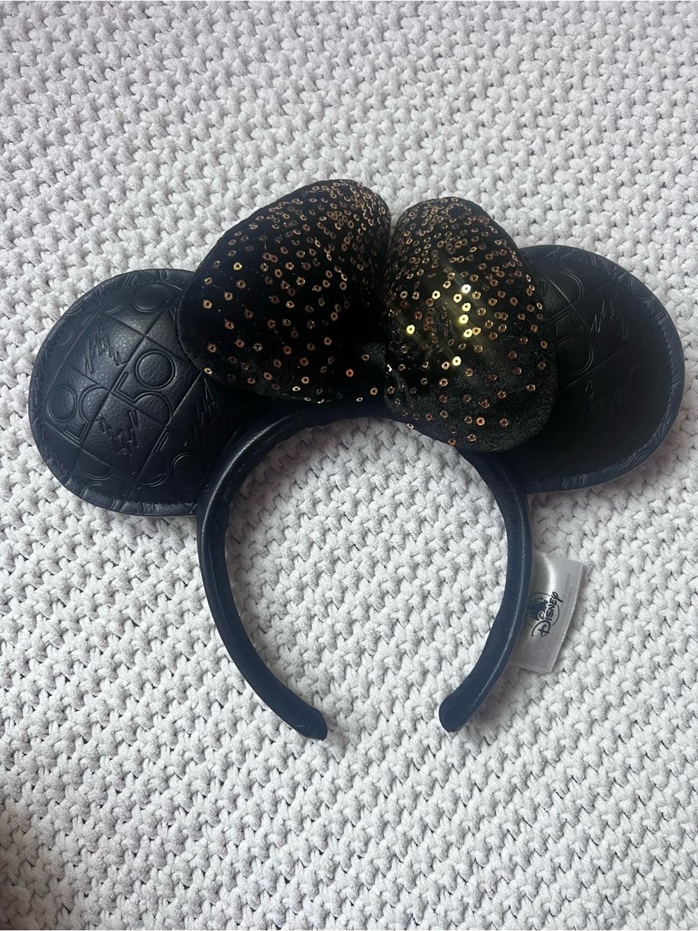 Walt Disney World 50th Anniversary Minnie Mouse Ear Headband Black Gold Adult Sz